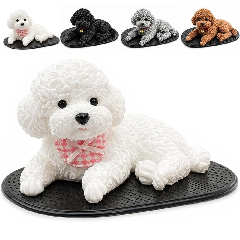 Soft Squeezable Silicone Teddy Dog Dashboard Ornament Lying Puppy Figurine With Anti‑slip Mat Solid Model Car Home Desktop Decor Happy Tails Pet Shop