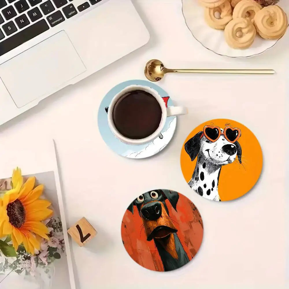 Cartoon Funny Colorful Dog Wooden Coaster  Suitable For Restaurants And Coffee Shops Easy To Wash And Clean