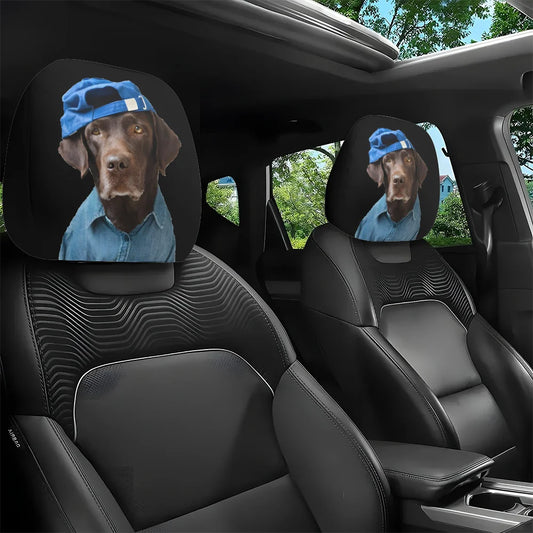 2pcs, Cool Trendy Dog Print Car Headrest Covers, Interior Decoration, Universal Stylish Seat Protectors, Washable, Easy To Insta