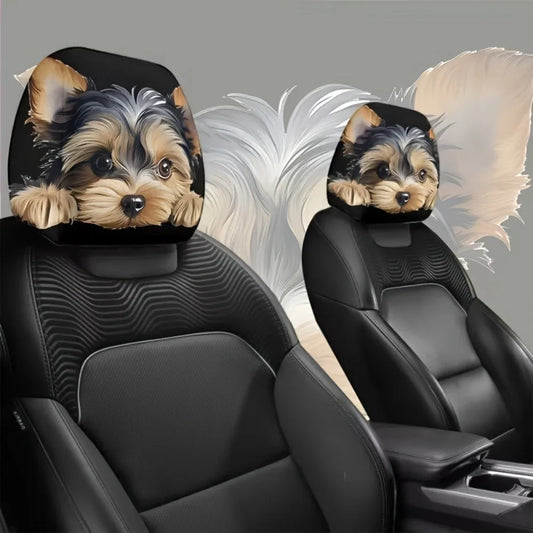 2PCS Cartoon Dog Pattern Car Head Pillowcase Soft Washable Car Headrest Covers Polyester Elastic Seat Headrest Protector