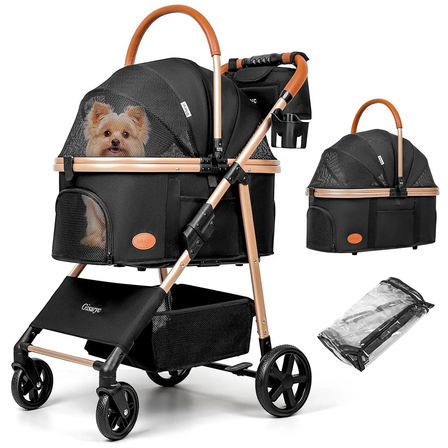 Foldable Pet Stroller for Small/Medium Dogs Cats up to 50 lbs, 3-in-1 with Carrier, Storage, All-Terrain Wheels Happy Tails Pet Shop Store