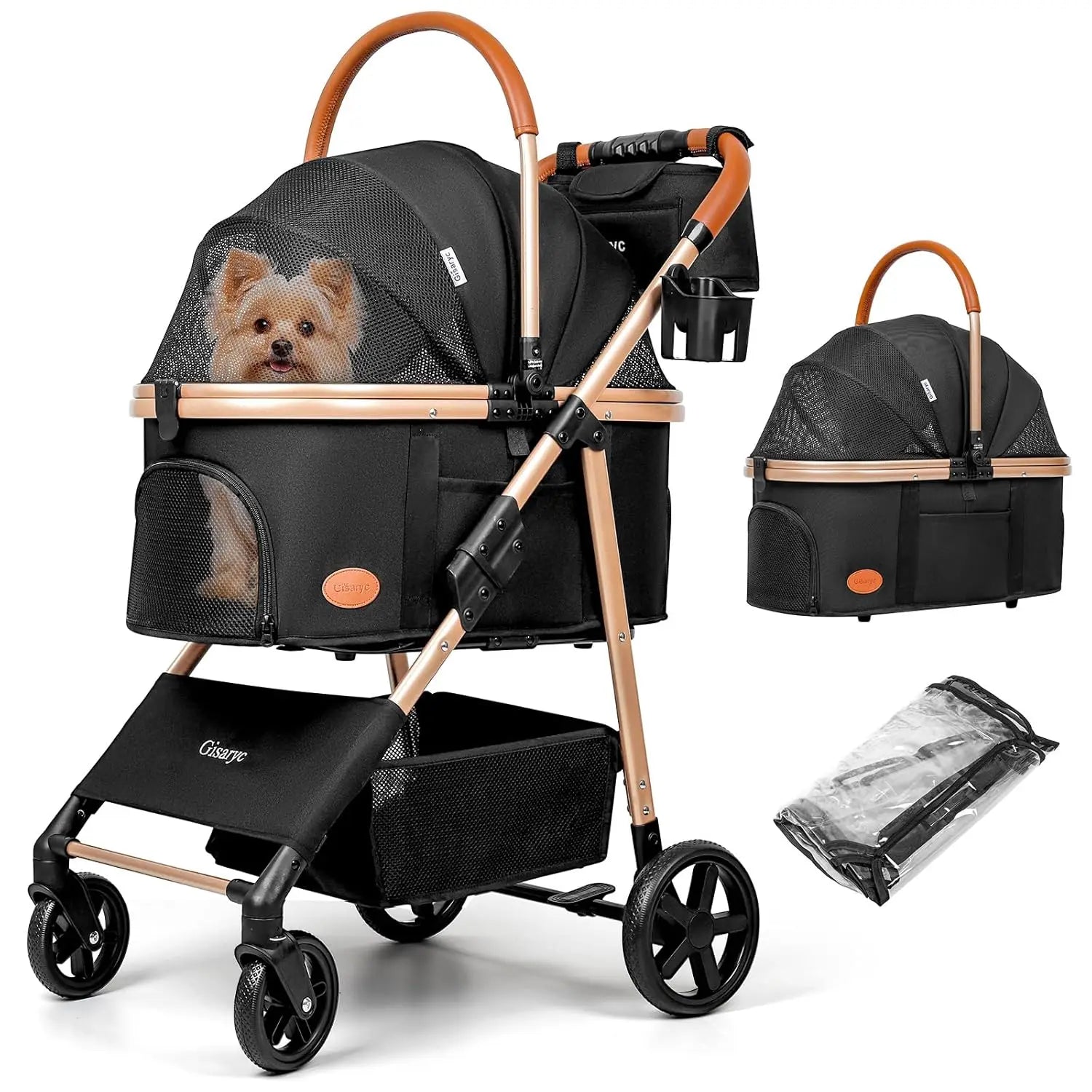 Foldable Pet Stroller for Small/Medium Dogs Cats up to 50 lbs, 3-in-1 with Carrier, Storage, All-Terrain Wheels Happy Tails Pet Shop Store