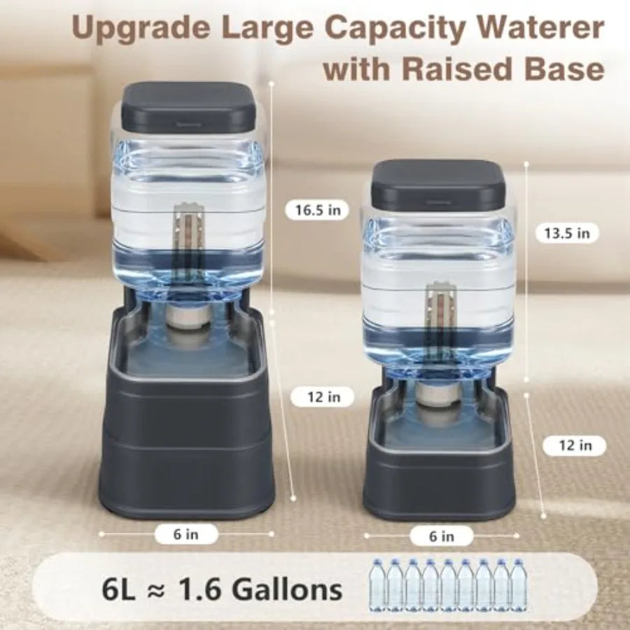 Dispensador automático de agua para mascotas de 1.6 galones, bebedero por gravedad para perros y gatos con recipiente de acero inoxidable, alimentación para cachorros de gran capacidad