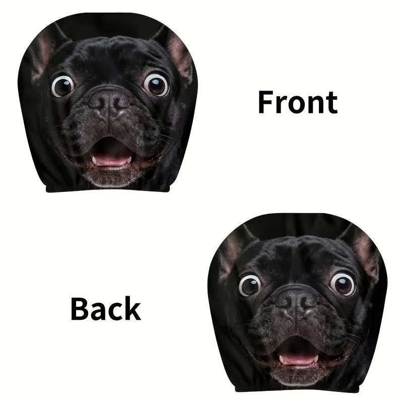 Universal Dog Printed Car Headrest Covers 2Pcs Cute Easy Install Washable Auto Seat Head Decor For Dog Lovers Front Rear Seats