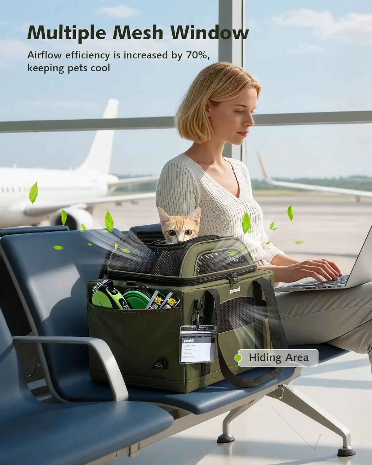 Expandable Airline-Approved Pet Carrier for Small Dogs and Cats, Breathable Soft-Sided with Locking Zippers, Leakproof Pee Pad
