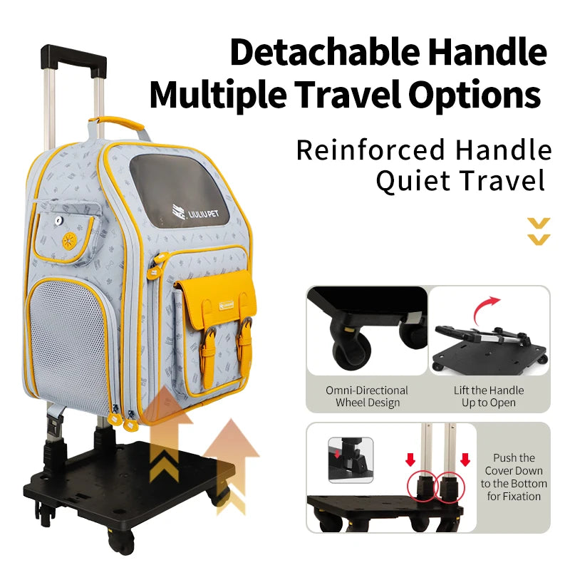 Transportín expandible prémium con ruedas, diseño rodante de dos lados para perros y gatos, función telescópica para un viaje cómodo