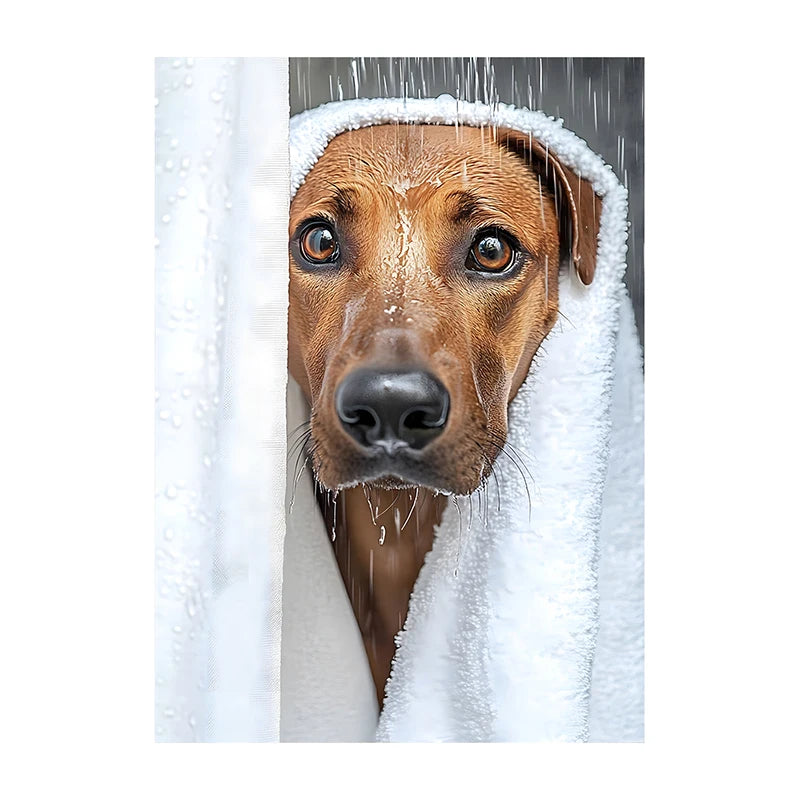 Cute Shower Dog Bathroom Decor Poster Dog in Bathtub Print Animal Murals Canvas Painting for Home Decor Dog Lover Gifts
