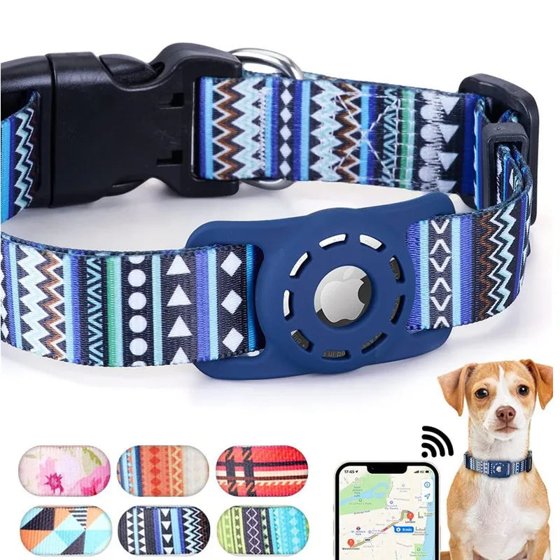 Digital Print Pet Collar with AirTag Holder,Compatible with Apple AirTag, Adjustable Anti-Lost GPS Tracking Collar for Cats Dogs