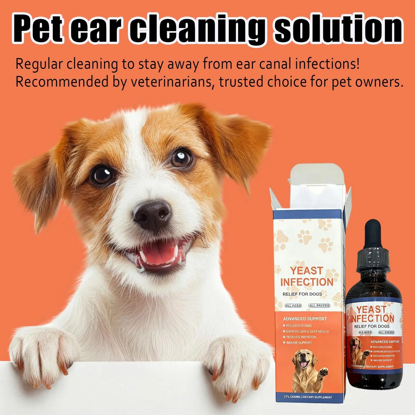 Juego de gotas limpiadoras de oído para mascotas, gotas líquidas vitamínicas, solución de limpieza diaria de oídos con suplemento multivitamínico para la salud de los perros