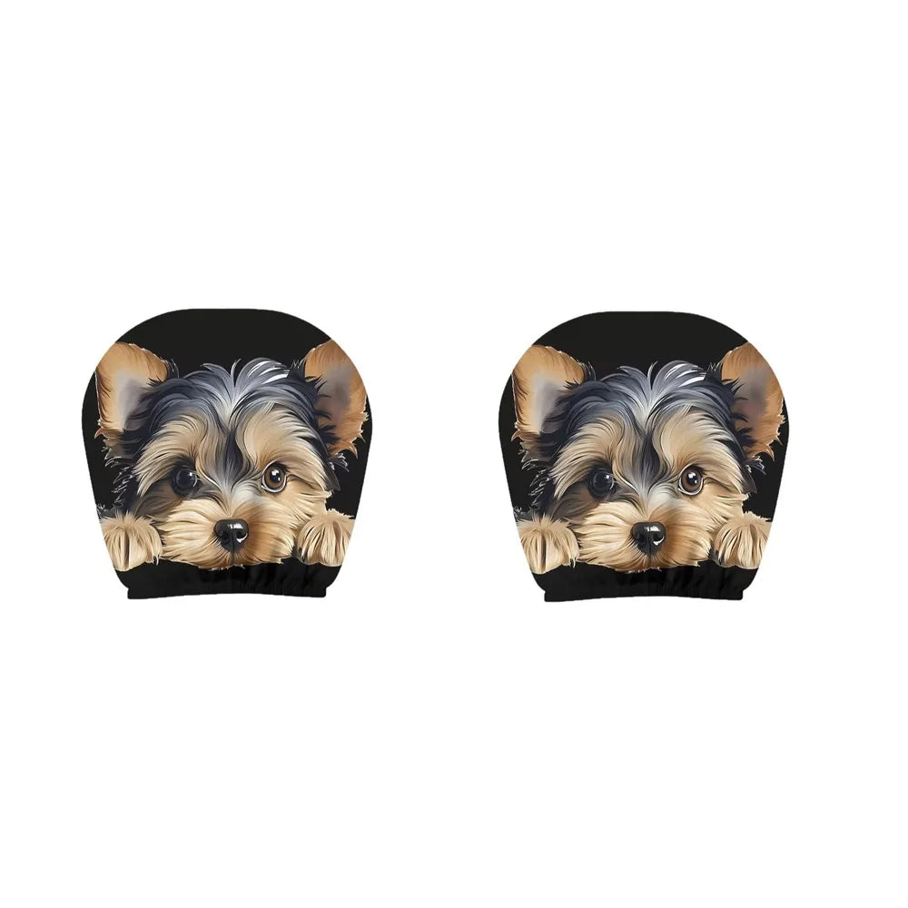 2PCS Cartoon Dog Pattern Car Head Pillowcase Soft Washable Car Headrest Covers Polyester Elastic Seat Headrest Protector