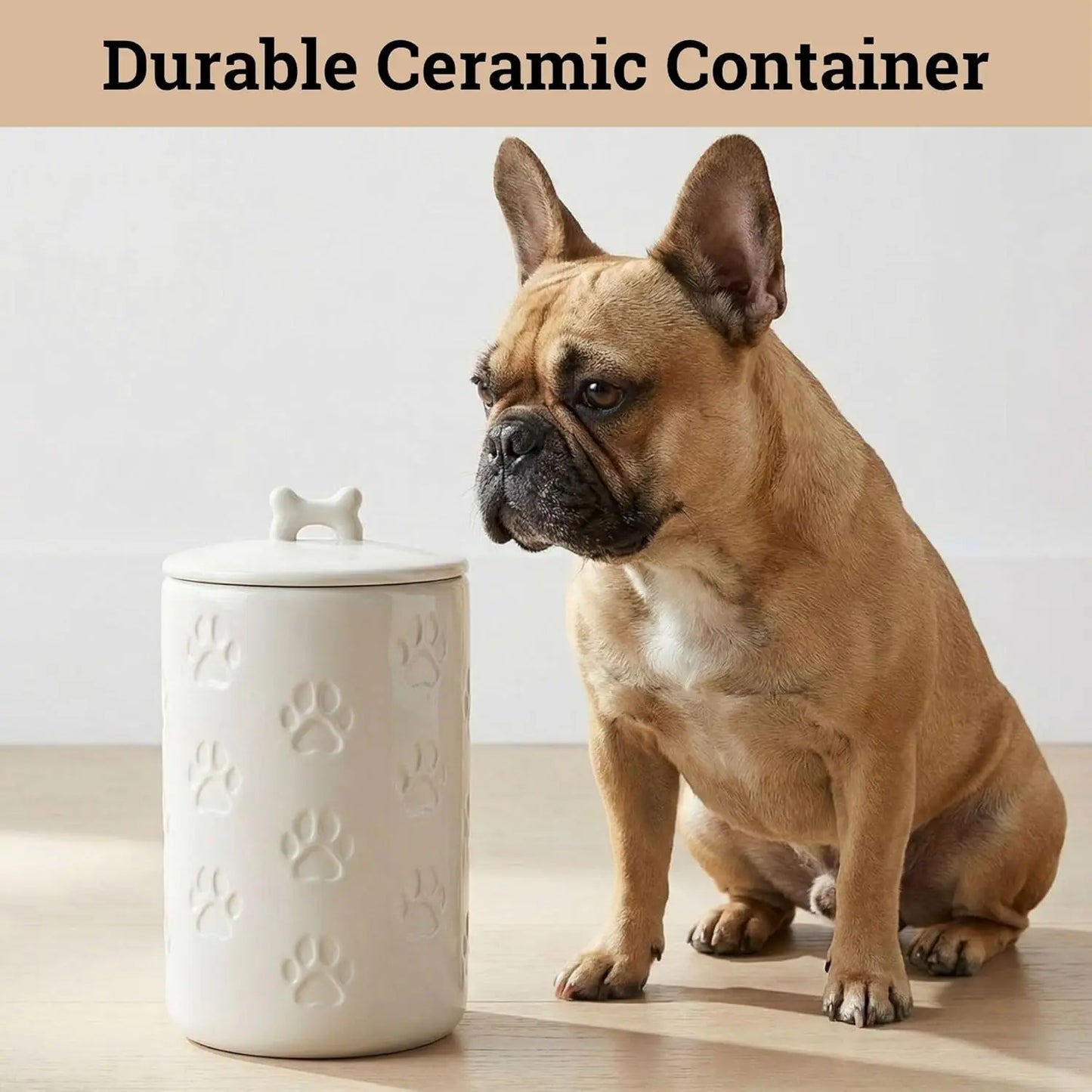 Tarro Hermético para Premios de Perro, Bote de Cerámica de 5x9 Pulgadas con Tapa, Capacidad de 7 Tazas para Encimera de Cocina