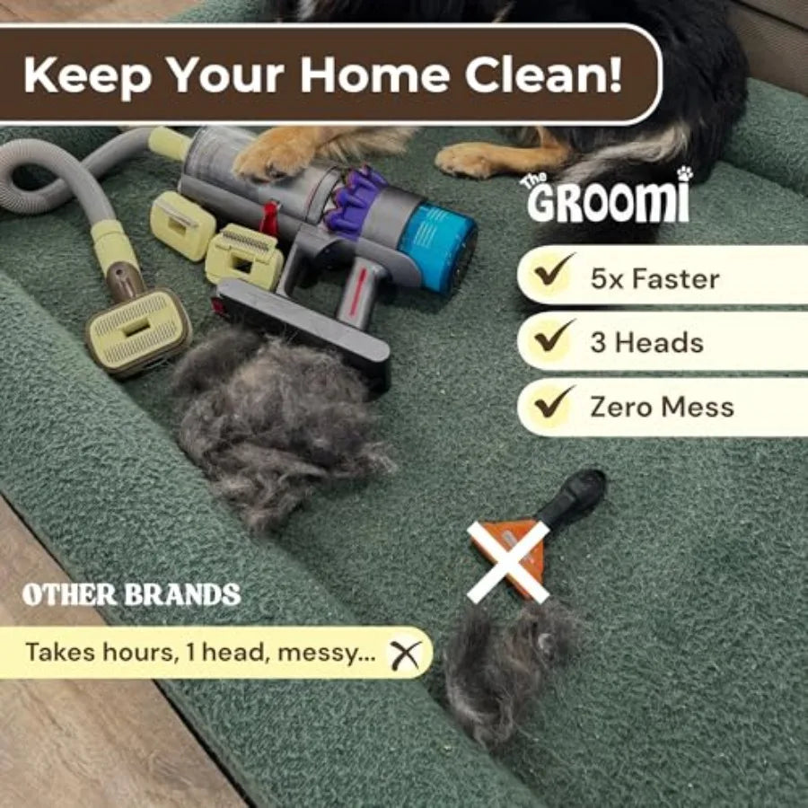 Vacuum Pet Brush Kit – 3‑in‑1 Dog & Cat Grooming Tool, Self‑Cleaning Deshedding Brush & Pet Hair Remover, Universal Vacuum Attac