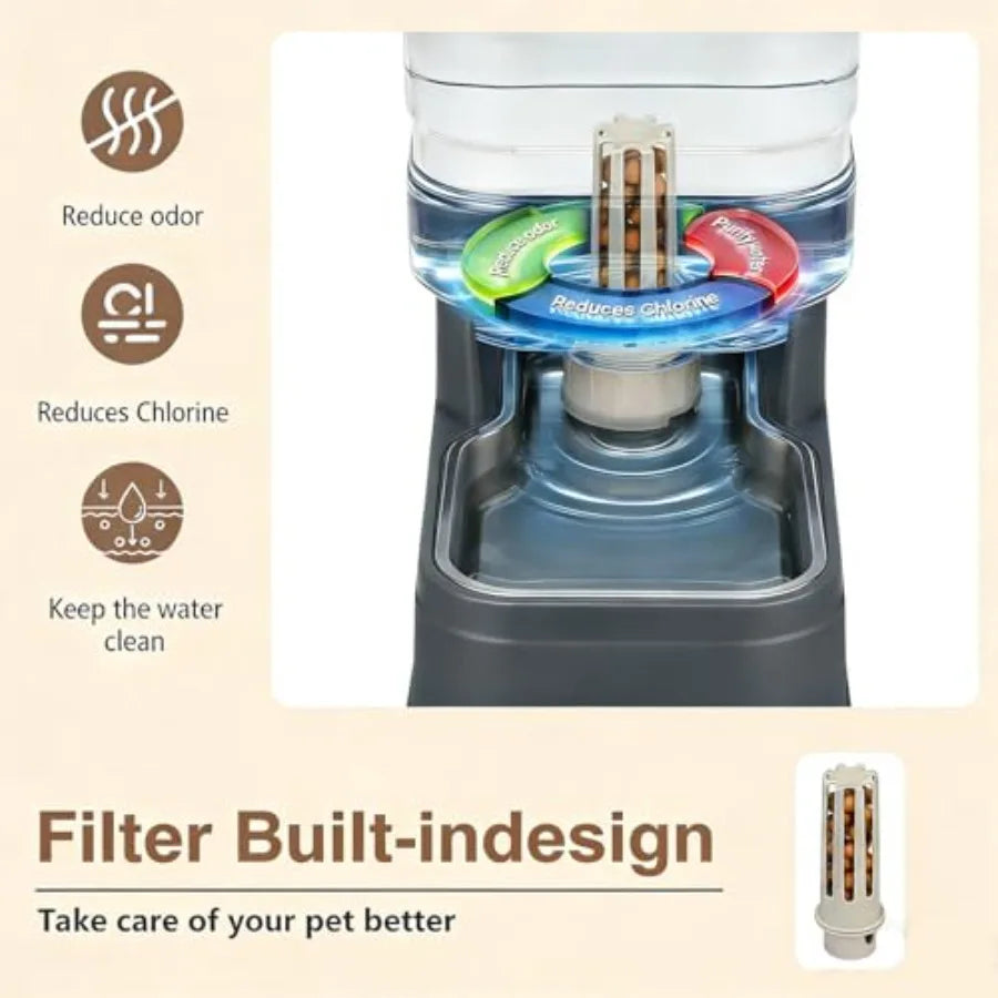 Dispensador automático de agua para mascotas de 1.6 galones, bebedero por gravedad para perros y gatos con recipiente de acero inoxidable, alimentación para cachorros de gran capacidad