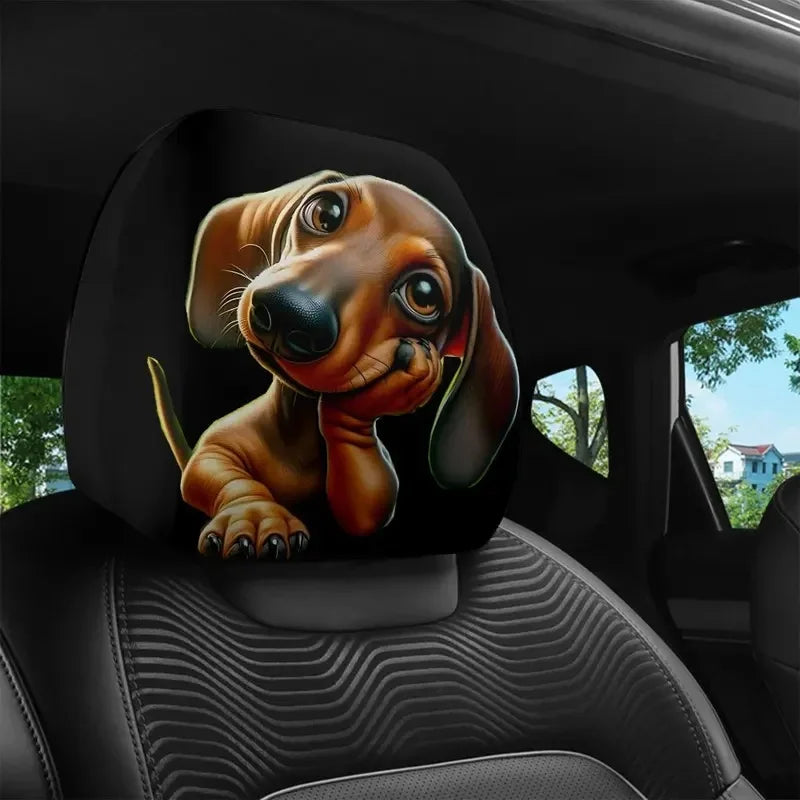 2PCS Cute Dachshund Dog Car Headrest Covers, Stain & Oil Resistant Elastic Protector, Comfortable Universal Fit for All Cars
