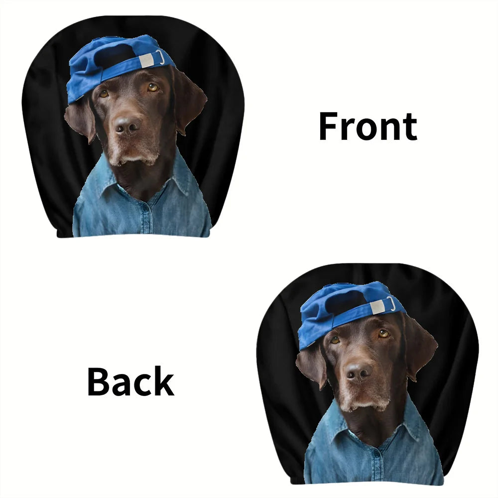 2pcs, Cool Trendy Dog Print Car Headrest Covers, Interior Decoration, Universal Stylish Seat Protectors, Washable, Easy To Insta