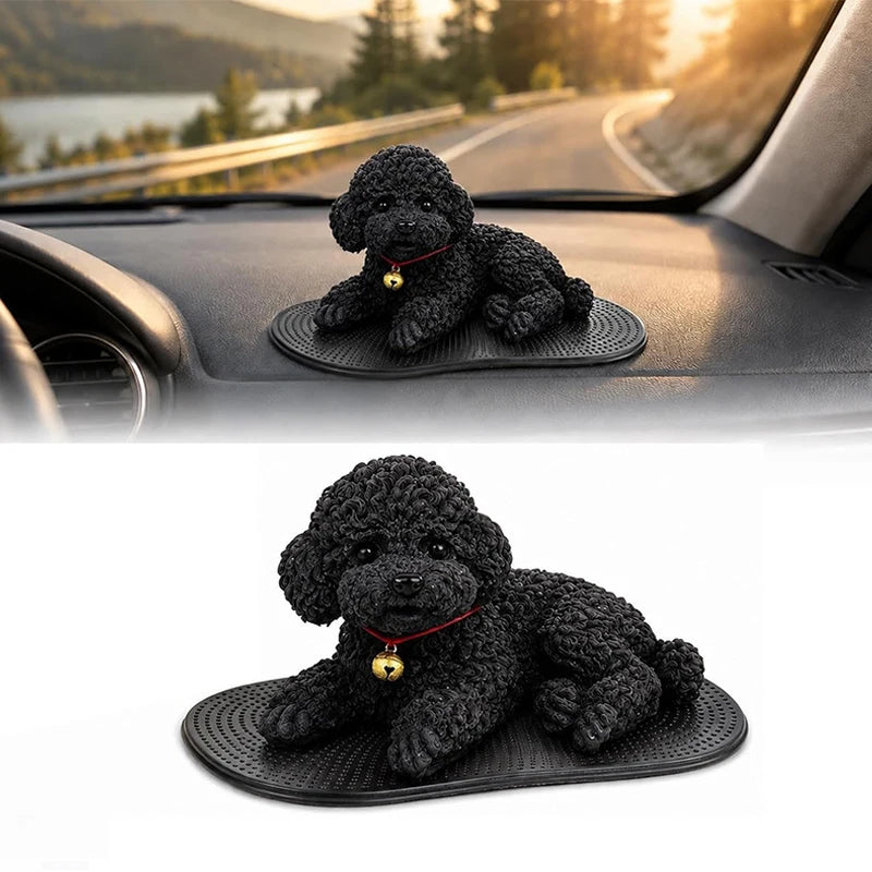 Soft Squeezable Silicone Teddy Dog Dashboard Ornament Lying Puppy Figurine With Anti‑slip Mat Solid Model Car Home Desktop Decor Happy Tails Pet Shop