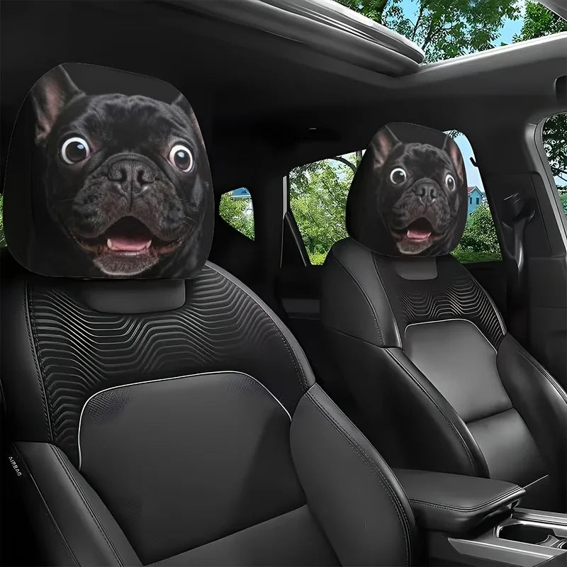 Universal Dog Printed Car Headrest Covers 2Pcs Cute Easy Install Washable Auto Seat Head Decor For Dog Lovers Front Rear Seats