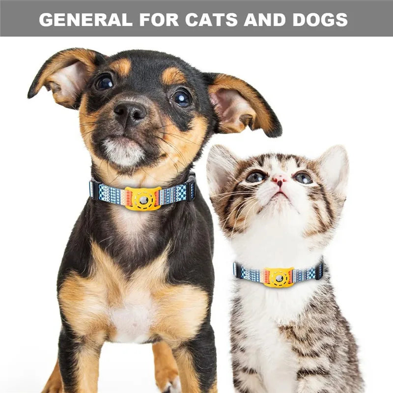 Digital Print Pet Collar with AirTag Holder,Compatible with Apple AirTag, Adjustable Anti-Lost GPS Tracking Collar for Cats Dogs