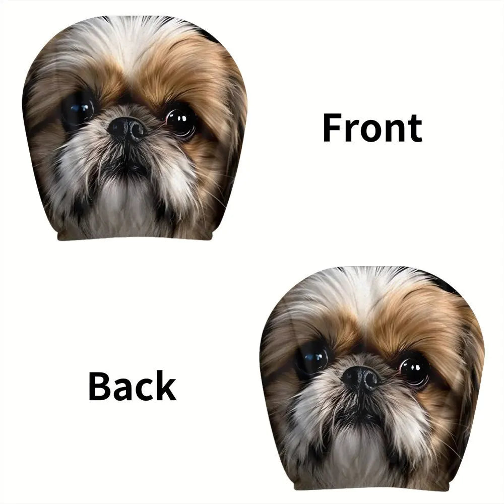 1-Piece Set Shih Tzu Dog Exquisite Print Car Headrest Covers Soft Polyester Machine Washable Easy Install