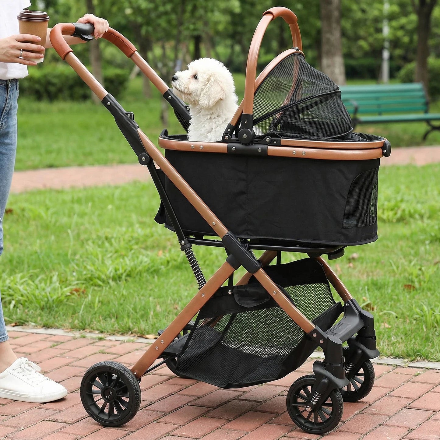 Folding Stroller with Detachable Carrier Foldable Travel Jogger Foldable & Ventilated with Sun Shades for Small Medium Dogs Cats Happy Tails Pet Shop Store