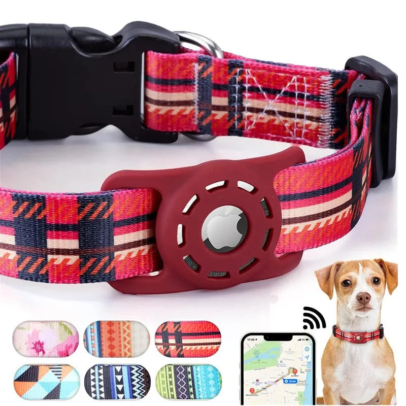 Digital Print Pet Collar with AirTag Holder,Compatible with Apple AirTag, Adjustable Anti-Lost GPS Tracking Collar for Cats Dogs
