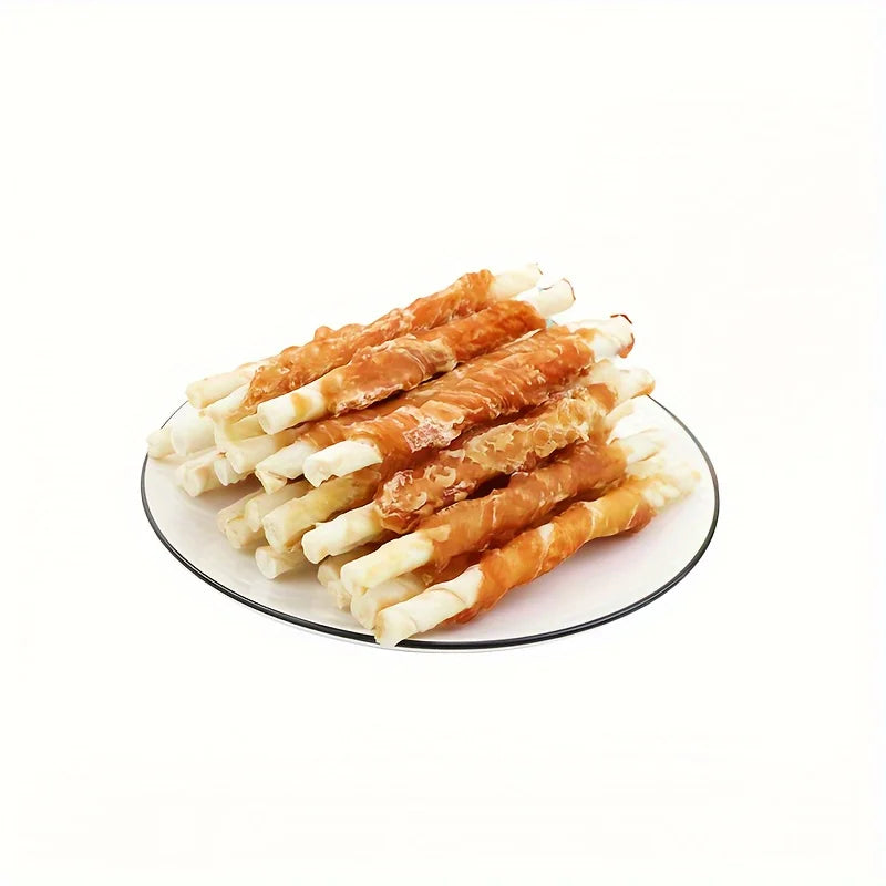 100g/400g(3.53oz/14.11oz) Palitos de cuero crudo envueltos en pollo, Premios para perros pequeños, medianos y grandes, Hechos con pollo real,