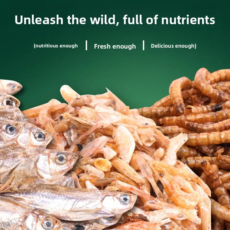 Alimento liofilizado Naichong para mascotas pequeñas y reptiles - Dieta para hámsteres, petauros del azúcar, tortugas y peces con pescado, camarones y gusanos de la harina secos