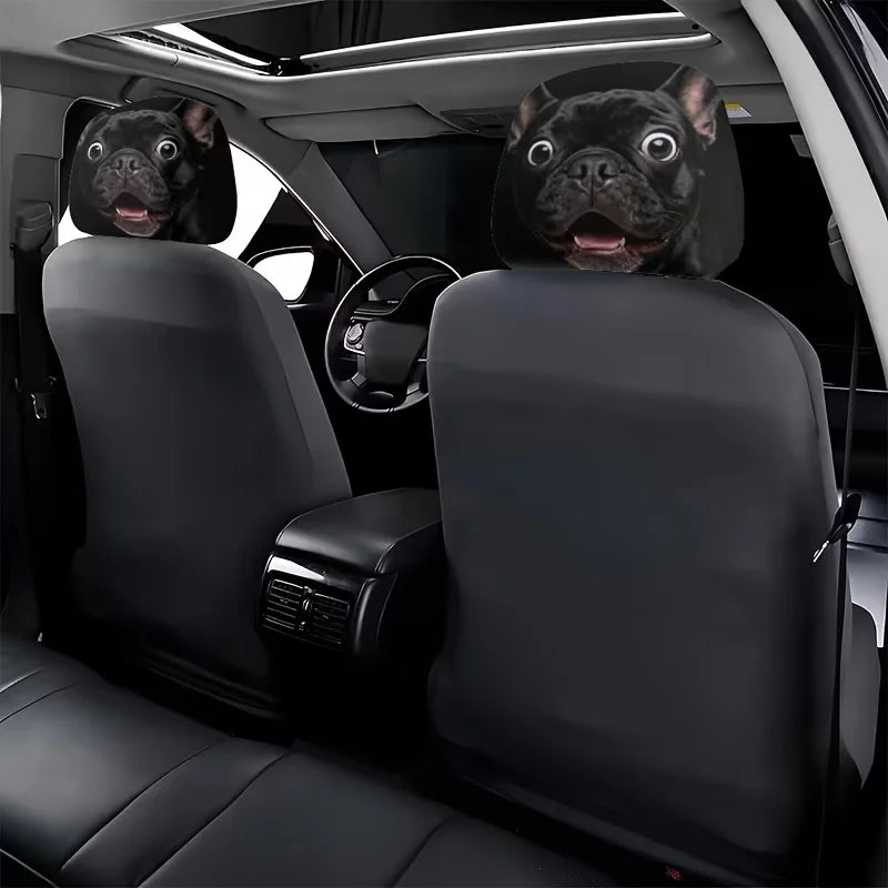 Universal Dog Printed Car Headrest Covers 2Pcs Cute Easy Install Washable Auto Seat Head Decor For Dog Lovers Front Rear Seats