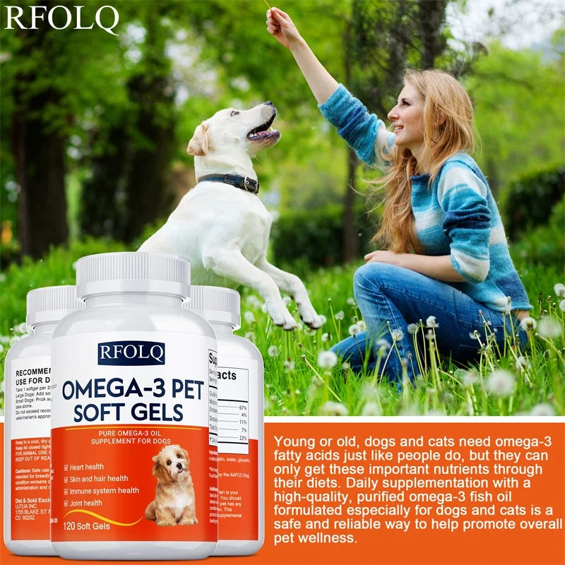 Complément alimentaire oméga-3 pour animaux de compagnie-Huile de poisson pour chiens avec EPA et DHA-Favorise la santé cardiaque, cutanée, du pelage et immunitaire