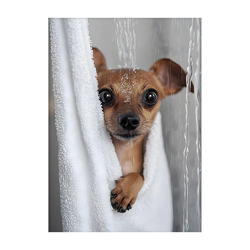 Cute Shower Dog Bathroom Decor Poster Dog in Bathtub Print Animal Murals Canvas Painting for Home Decor Dog Lover Gifts