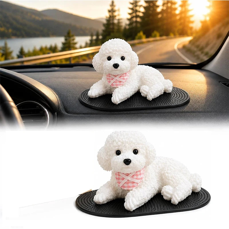 Soft Squeezable Silicone Teddy Dog Dashboard Ornament Lying Puppy Figurine With Anti‑slip Mat Solid Model Car Home Desktop Decor Happy Tails Pet Shop