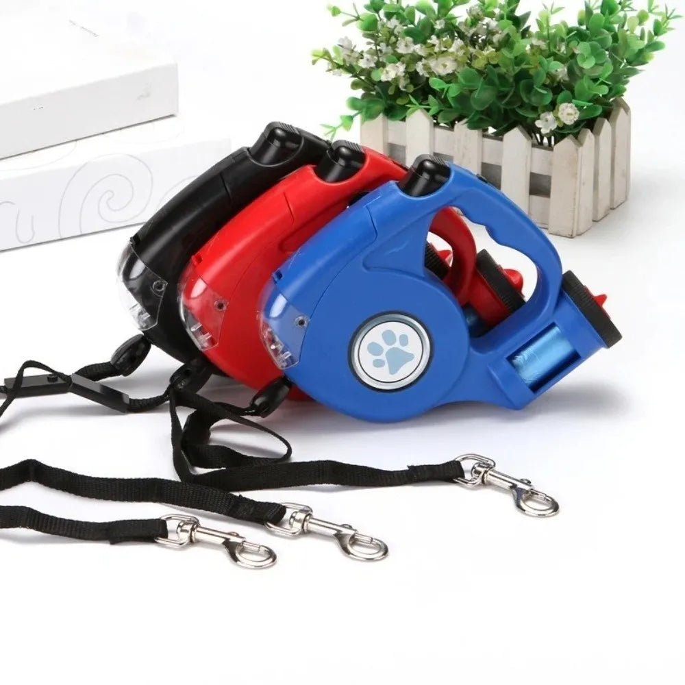 Plastic Automatic Retractable Dog Leash Extendable Adjustable LED Dog Leash With Garbage Bag Anti-Slip Handle Dog Harness Strap