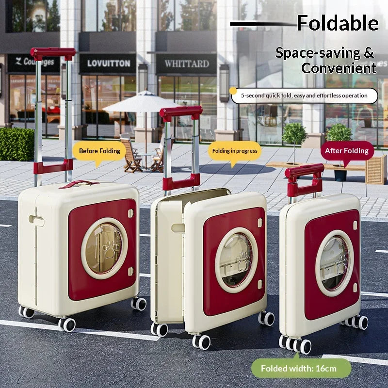 Cochecito para mascotas plegable transpirable para gatos y perros, transportín de viaje con ruedas, ventana de malla grande, portátil, ligero, a prueba de golpes