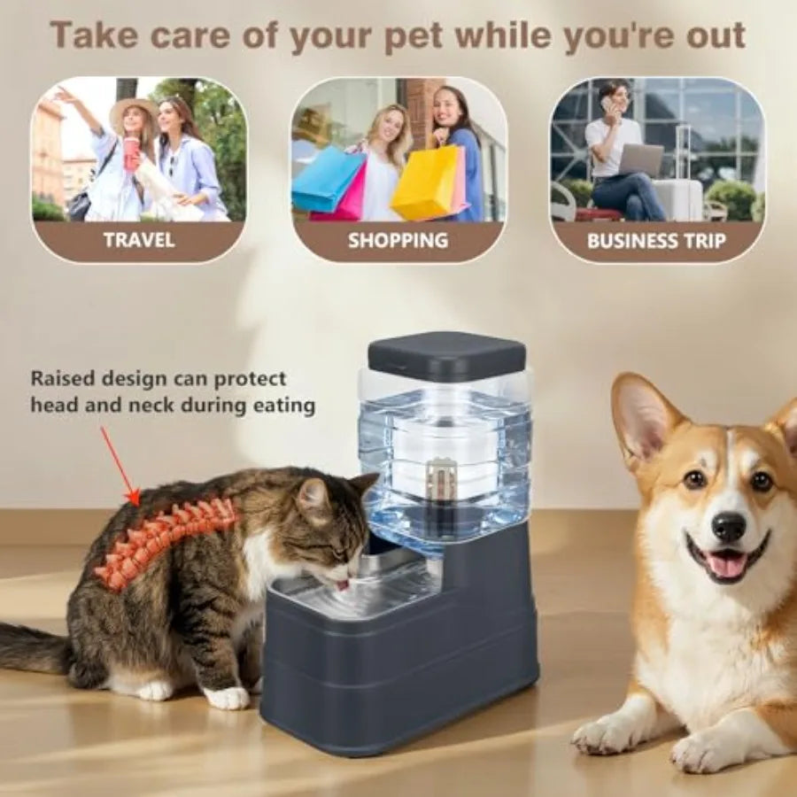 Dispensador automático de agua para mascotas de 1.6 galones, bebedero por gravedad para perros y gatos con recipiente de acero inoxidable, alimentación para cachorros de gran capacidad