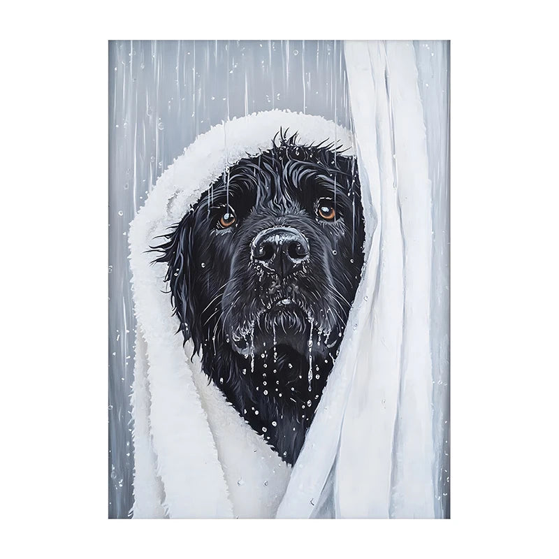 Cute Shower Dog Bathroom Decor Poster Dog in Bathtub Print Animal Murals Canvas Painting for Home Decor Dog Lover Gifts