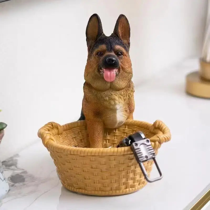 New Cute Dog Shaped Key Holder Ornaments Home Office Decorations German Shepherd Dog Statue Entryway Key Organizer Xmas Men Gift Happy Tails Pet Shop