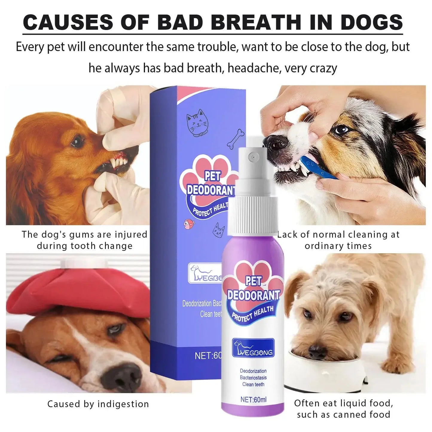 60ml Dog Deodorant Spray Swallowable Dog Bad Breath Spray Practical Pet Dog Mouth Cleaning Spray Oral Health Care Pet Products Happy Tails Pet Shop Store