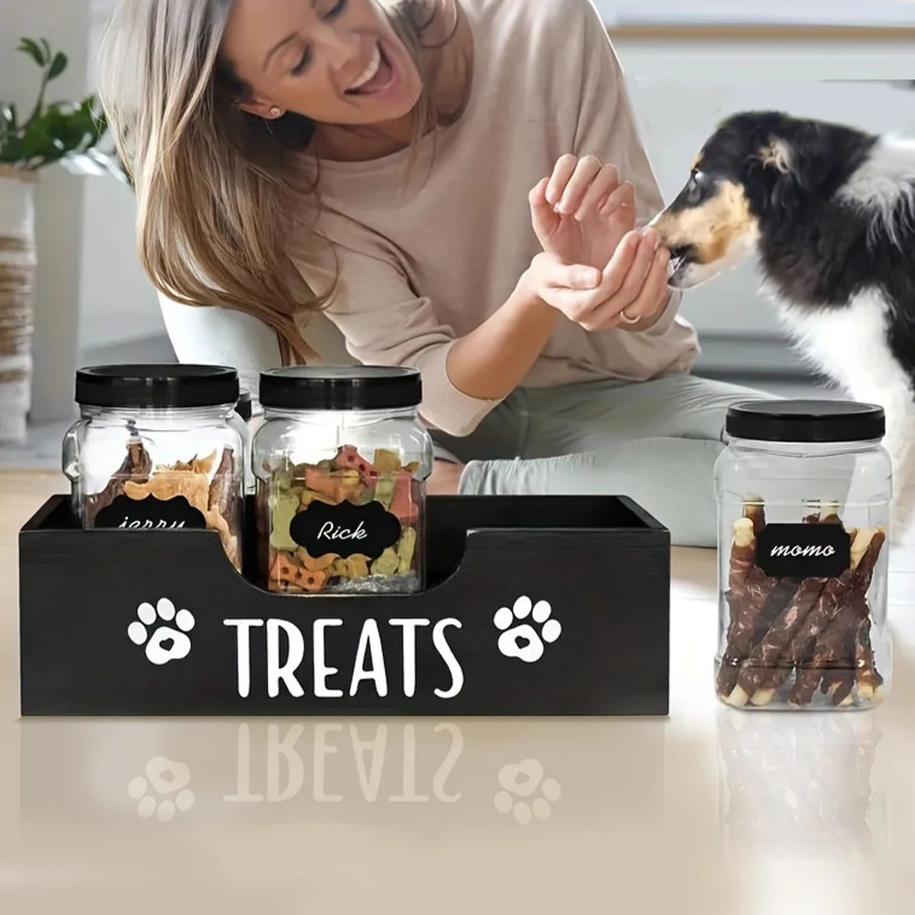 Wooden Pet Snack Storage Box with Plastic Treat Jar Food Storage Holder (Black) Happy Tails Pet Shop Store