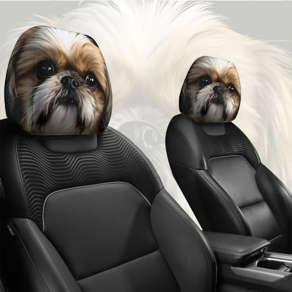 1-Piece Set Shih Tzu Dog Exquisite Print Car Headrest Covers Soft Polyester Machine Washable Easy Install