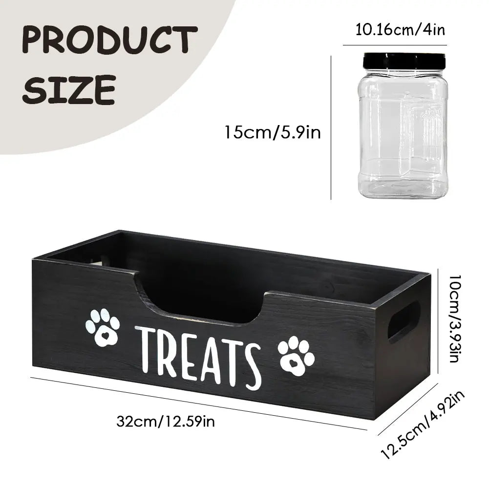 Wooden Pet Snack Storage Box with Plastic Treat Jar Food Storage Holder (Black) Happy Tails Pet Shop Store